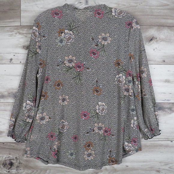 Style & Co.* Women's Long Sleeve Ruffled Boat Neck Keyhole Tassel Blouse~Size PL - Picture 4 of 12